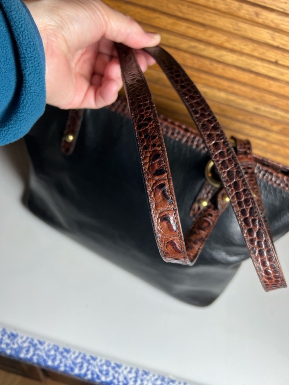 Vintage Brahmin Arno Tote bag, Tuscan collection, black with Pecan croc trim - Picture 10 of 16